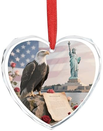 Amerikanischer Adler, patriotischer USA-Weihnachtsschmuck, Glas-Herz, Ornament, 8,9 x 7,5 cm, Weihnachtsbaum-Hängedekoration für Hochzeit, Valentinstag, Festival-Dekoration