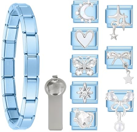 Loozykit Italian Charm Bracelet Charms silver gold Set 9mm Italian Charms Tool set stainless steel Women's italian style charms sets detachable colorful charm DIY Gift