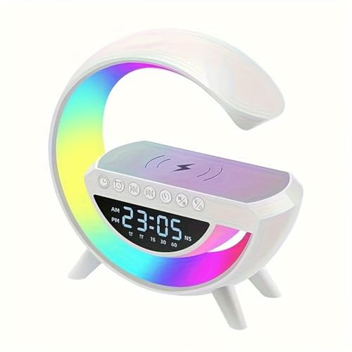LED Bedside Desk Light with 15W Wireless Charger Bluetooth Speaker Ambient Dimmable Night Alarm Clock Home Decoration