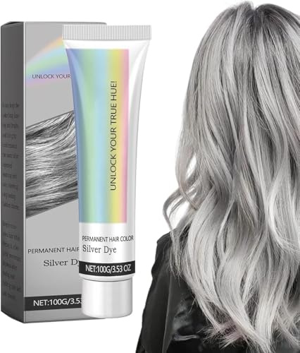 2-In-1 Natürliches Essenzextrakt Silber Haarfärbemittel, Farbcreme für graues Haar, Natürlicher Extrakt aus Essenz, Silberne Haarfarbe für Damen, langlebig und glänzend (1 PCS)