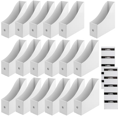 SINJEUN 18 Stück Stehsammler Pappe Weiß, 26 x 9 x 27 cm A4 Zeitschriftensammler aus Pappe Kartonständer Schreibtisch Organizer für Zuhause, Büro