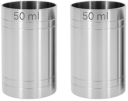 Chabrias Ltd 2 Pack 50ml Premium Stainless Steel Silver Thimble Measure Barware Professional Spirit Measuring Cups, Home Bars, Cocktail Stations & Bartenders, CE Marked