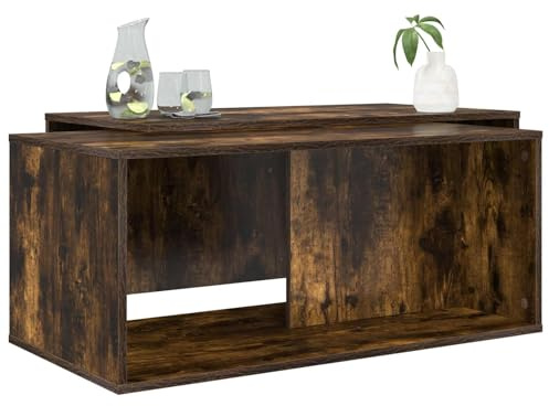 vidaXL Kaffeetisch Set 2 pcs Geräucherte Eiche Holzwerkstoff, Eleganter Couchtisch fürs Wohnzimmer, rechteckiges Design, langlebige Möbel für drinnen, funktionale Fläche für Dein Treffen