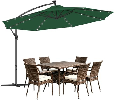 Jaxguom Ampelschirm 300cm 350cm Sonnenschirm groß für Garten & Terrasse,UV-Schutz 50+, Gartenschirm mit Kurbel & Kreuzfuß, Optional mit Solar LED Beleuchtung, Marktschirm