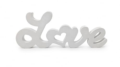WB wohn trends Deko Schriftzug „Love“ aus Holz, weiß lackiert, 30x12x1,5cm, moderner Dekorationsartikel mit Herz, Tischdeko, Wohnaccessoire, Geschenkidee