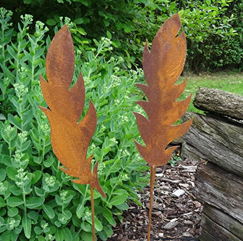 Gartenstecker Set Federn 2 x 75cm Metall Rost Gartendeko Edelrost