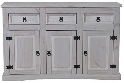 Dynamic24 Sideboard New Mexiko Kiefer massiv grau Mexico Kommode Anrichte Schrank