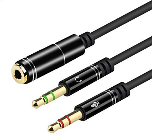 DnGeky Headphone Splitter For Computer 3.5mm Female to 2 Dual 3.5mm Male Headphone Mic Audio Y Splitter Cable Smartphone Headset to PC Adapter (Black)