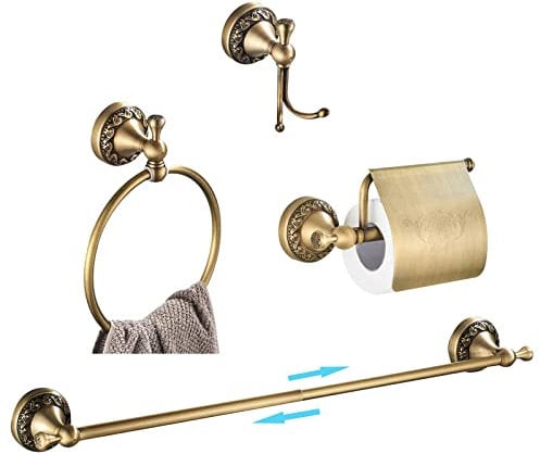 WOMAO Badezimmer Zubehör Set Antik Messing, Retro Vintage Handtuchhalter Wandmontage Handtuchring Handtuchhaken Toilettenpapierhalter zum Bohren Duschwand 4 Stück Set