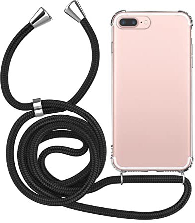 MyGadget Strap Case for Apple iPhone 7 Plus | 8 Plus - Crossbody Phone Cover - TPU Silicone Case with Neck Holder - Cord Lanyard Carrier with Rope in Black