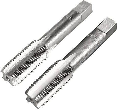 sourcing map Taraud à main métrique M12 Filetage 1,25 Pas 4 cannelures droites H2 Outil en alliage d'acier Fond et vis conique Outils de taraudage pour réparation 1 paire