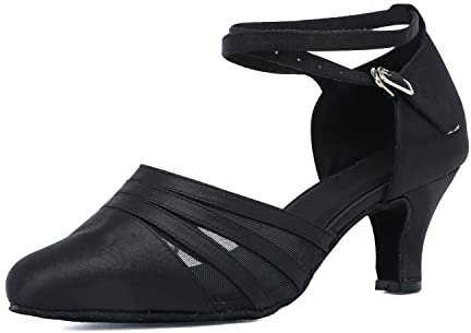 Syrads Damen Standard & Latein Tanzschuhe Ballsaal Salsa Tango Walzer Soziale Tanzschuhe (40 EU, Schwarz-6cm)