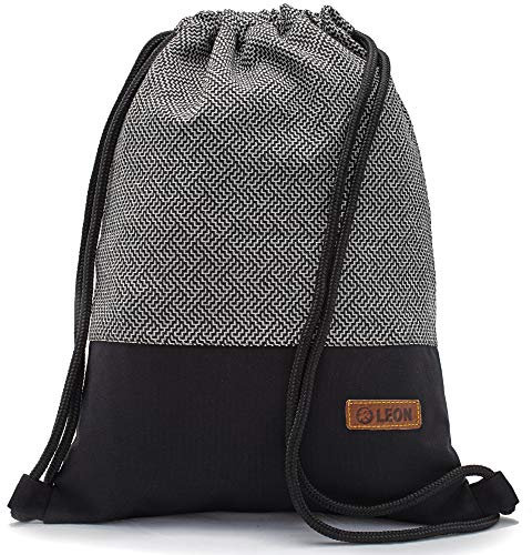 By Bers Leon großer Premium Turnbeutel mit Innentaschen Rucksack Tasche Damen Herren Teenager Gym Bag Draw String 45x34cm für Sport Reise Alltag Einkauf (Labyr_SW)
