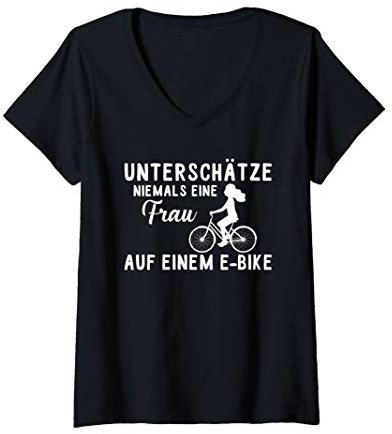 Damen Rad Mann Biker Lustig Elektrofahrrad Fahrradmotiv Rentner T-Shirt mit V-Ausschnitt