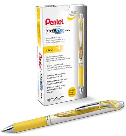 Pentel EnerGel XM BL77 Gelschreiber mit Druckmechanik, gelb (12 Stück)