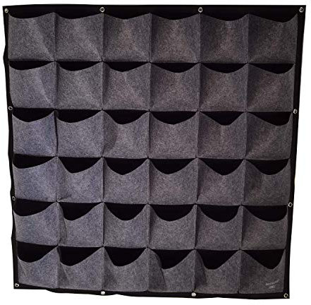 MIYORI Indi-36 Pockets Vertical -Hanging Vertical Garden Wall Planter -Decor Fence Hanger with Wall Pockets Grow Planting Plant kit pots (25 Pockets, Gray (36 Pockets)