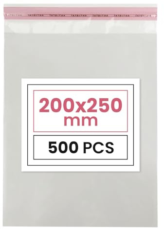 Netuno 500 PP sachets plastique autocollants 20x25 cm pratiques | pochettes plastiques PP · sachets cellophane transparents pour cartes, photos, documents A5, cadeaux & loisirs créatifs