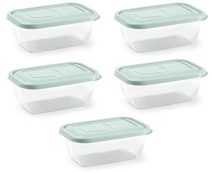 UNISHOP Set de 5 Recipientes de Plástico para Comida, Fiambreras Sin BPA, Táper Apto para Microondas, Congelador y Lavavajillas, de Colores Pastel (Verde, 500ml)