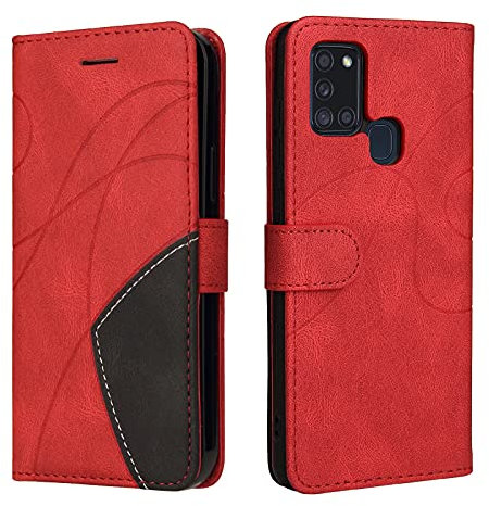 Samsung A21S Case Geometric, Shockproof Wallet Case PU Leather with Credit Card Holder Stand Magnetic Scratchproof Protect Folding Flip Phone Case for Samsung Galaxy A21S Cover Women Men, Red