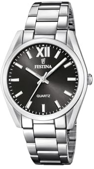 Festina Damenuhr Analog aus Edelstahl 316l Silberfarben | Quarzwerk, Widerstandsfähiges Mineralglas, Wasserdicht 5 ATM F20622/6, Boyfriend Collection