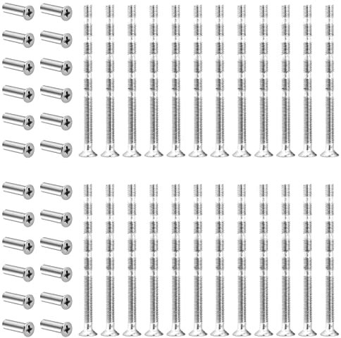 24 Sets Door Handle Screws M4 Door Handle Fixing Screws, Connecting Bolts & Sleeves Nickle Plated Adjustable Length Fixing Screws for Escutcheons Door Handle Roses Knobs Cabinet Drawers