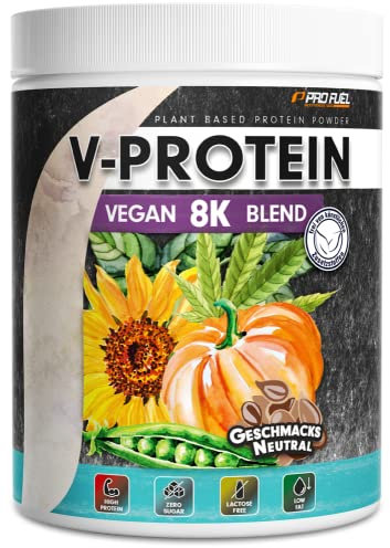 Vegan Proteinpulver NEUTRAL 2x480g zum Backen und Kochen - ohne Aroma und Süße - naturbelassenes Protein aus Sonnenblumen, Soja, Hanfsamen & Kürbiskernen - 84% Protein-Gehalt - V-PROTEIN 8K Blend