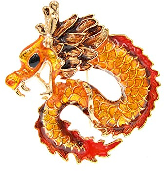 Broche dragon chinois en émail rouge - Pour homme et femme - Créative et tendance - Pour homme et femme