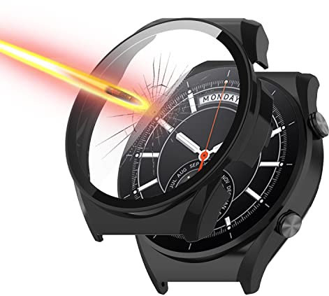 Niboow Cover Compatibile con Xiaomi Watch S1, con 9H Vetro Temperato Protezione Di Schermo, 3D HD Rigida PC Anti-Graffio Anti-Caduta Custodia per Xiaomi Watch S1 - Nero
