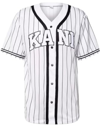 Karl Kani Herren KM221-115-2 Serif Pinstripe Baseball Shirt White, L