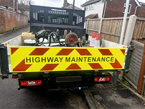 Chapter 8 Compliant Rigid Sign - Large 1900x390mm - Fluorescent Yellow Prismatic Grade Red Chevrons - Highway Maintenance Tipper Truck/Flatbed Van