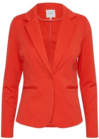 ICHI IHKATE BL Damen Blazer Kurzblazer Jacke Ein-Knopf-Blazer mit Stretch und Reverskragen, Größe:L, Farbe:Poppy Red (171664)