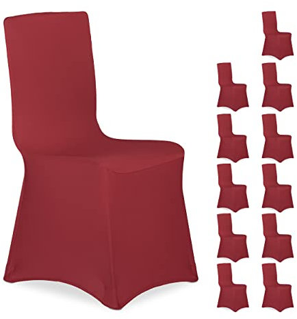 Relaxdays 12 x Stuhlhussen, universeller Stretch Stuhlbezug, Bankettstuhl Dekoration, Hochzeit und Feier, Stuhlbezüge, dunkelrot