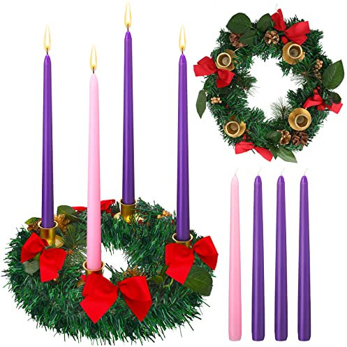 Dingion 30,5 cm Weihnachten Adventskranz Adventskerzenhalter mit 4 Spitzkerzen Fernbedienung Weihnachten Tafelaufsatz Dekorationen