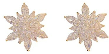 Yuemei Fork Earrings Luxury Crystal Multi Flower Stud Earrings High End Exquisite Temperament Micro Set Zircon Earrings (A, One Size)