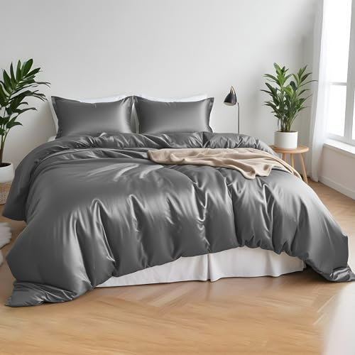 LINENWALAS Premium Organic Bamboo Duvet Sheet Set 4PC Set with Bamboo Duvet Cover, Fitted Sheet & Pillowcase - Softest, Cooling & Perfect for Skincare (King, Light Grey)