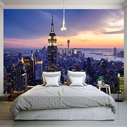 EPZEY Wall Murals Wallpaper Peel and Stick Bathroom Removable Wallpaper for Bedroom New York City Night Scene 3D Render 3D Self Adhesive Wall Stickers Decals Removable Wall Posters 140x70 cm