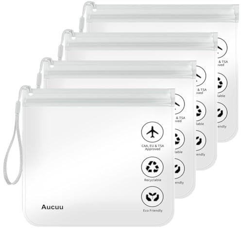Aucuu 4PCS Neceseres Transparentes, Transparente Neceser Viaje Avion, Bolsa liquidos Avion, Bolsa de Aseo Organizador Mujer, Viajes Accesorios, 20x20cm (Gris)