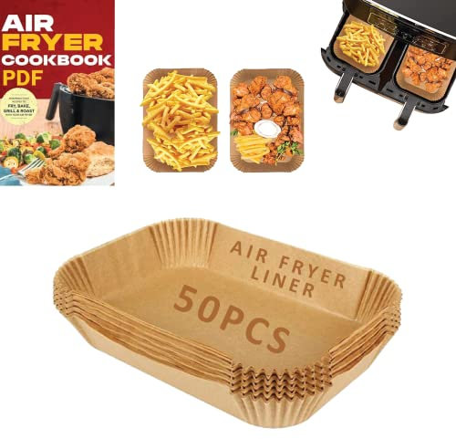 Airfryer Liners air Fryer Paper Liner Round Ninja air Fryer Liners Disposable air Fryer Liners Parchment Paper air Fryer Baking Paper air Fryer (50 Pcs Rectangle Disposible)