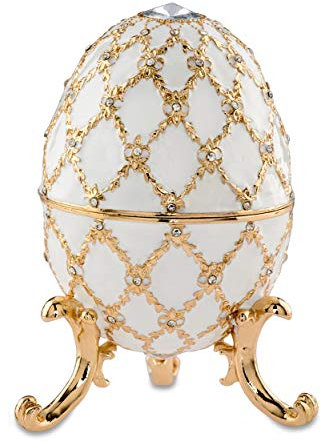 Brillibrum Design Schmuck Ei vergoldet Schmuckschatulle Emaille vergoldet Handmade Schmuckdose Schmuckei (Weiß - XL: 10 x 6 cm (H x Ø))