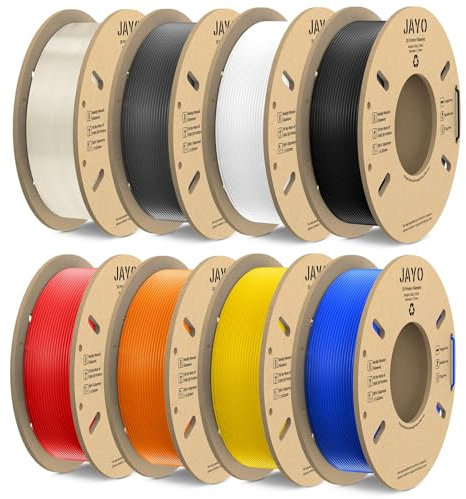 JAYO Filament PLA 1.75mm, 250g PLA 3D Drucker Filament Bundle Multicolor, Sauber Gewickeltes PLA Filament, PLA 250g Spule, 8 Packs, Total 2kg, Schwarz+Weiß+Grau+Transparent+Blau+Rot+Orange+Reines Gelb
