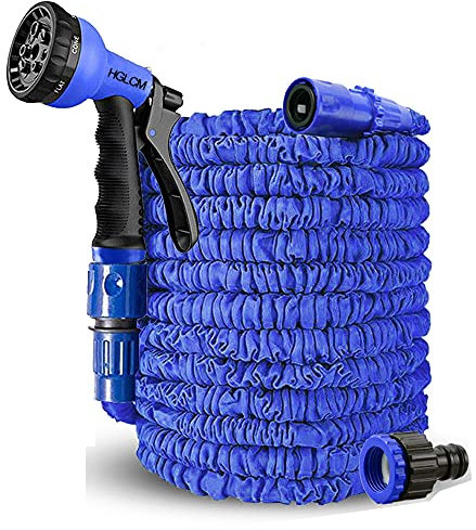 HGLCM 7.5m/15m/30m/37.5m/45m expandierendes Garten-Wasserschlauch-Rohr mit 8-Funktions-Spritzpistole 3-mal erweiterbarer flexibler magischer Schlauch Anti-Leckage Leichte einfache Lagerung (Blau, 45m)