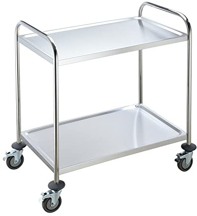 BLV servierwagen Edelstahl mit Rollen,küchenwagen Edelstahl Küchen rollenwagen für Hotels, Krankenhäuser, Schulen (2 böden)