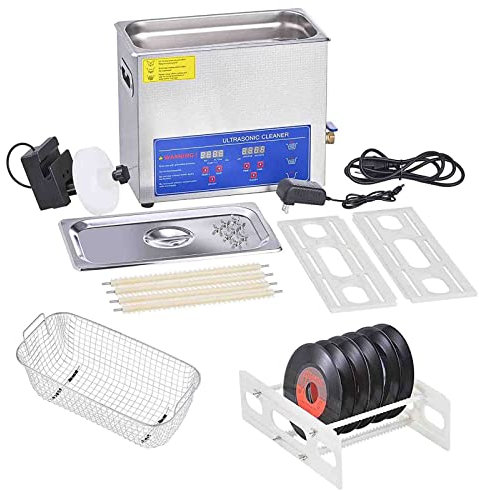 Nettoyeur à ultrasons 6L Nettoyeur de Vinyle à ultrasons 7-12 Pouces 8 disques Machine de Nettoyage de Vinyle à ultrasons 180W Nettoyeur de disques à ultrasons avec Support de séchage pour Magasin à