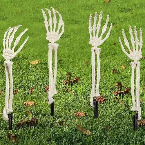 AOFOX Halloween realistische Skelett Pfahle Zombie Geist Arm Pfahl Abgetrennte Kunststoff Skelett Hände Yard Zeichen für Halloween Requisiten (2-Paare)
