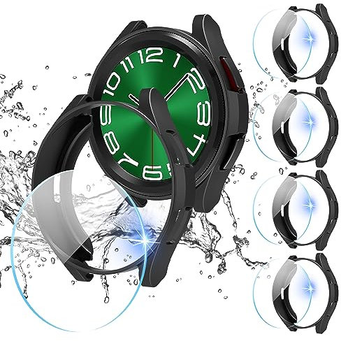 Diruite 4+4 Pièces pour Samsung Galaxy Watch 6 Classic 43mm Protection Écran+Coque,Slim Antichoc Case pour Samsung Galaxy Watch 6 Classic 43mm HD Transparent Verre Trempé*4+PC Coque*4