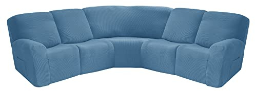 jianyana Sofabezug Eckform, 7-teilig Samt L Form Sofabezug Sektionalliege Couchbezug Möbelschutz dick weich waschbar (Fünf-Sitzer, Blau)