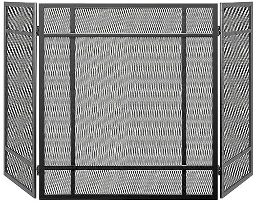 ATiyyo Kaminblende 3 Paneele, Kaminscheibe, Schmiedeeisen, 121,9 cm (B) x 71,1 cm (H), modernes rustikales Dekor, für drinnen und draußen, robuste Funkenschutzabdeckung, Schwarz