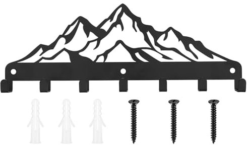 Porte-clés mural Home, accroche-clés noir avec 7 crochets, rangement en métal pour clés, décoration murale Home (montagne enneigée)