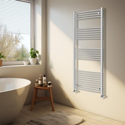 NRG Chrome Heated Towel Rail Curved Designer Bathroom Radiator - 1600×600mm