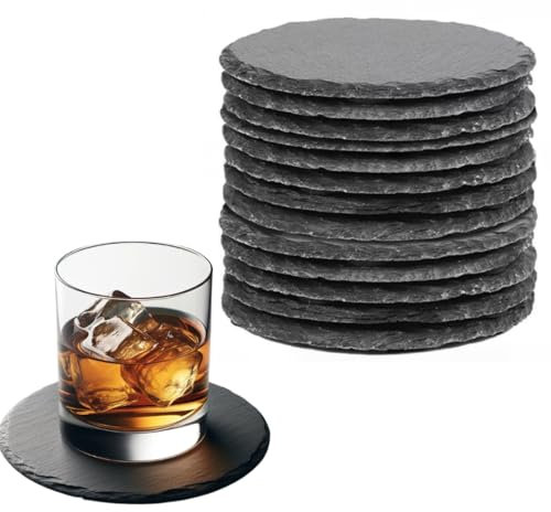 Lot de 10 dessous de verre en pierre d'ardoise naturelle – Décoration rustique élégante pour protéger les surfaces, dos en feutre empêchant le glissement, pierre durable résistante aux éclats et aux